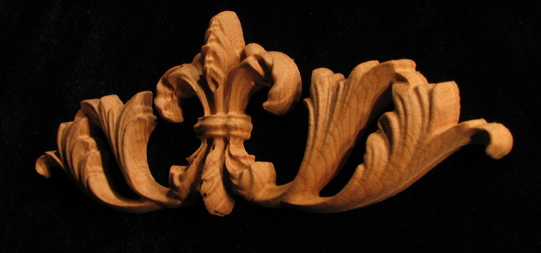 Onlay - Fleur de Lis #2 with Scrollwork Carved Wood