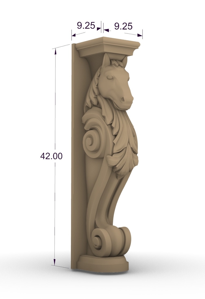 Carved Horse Mantel Posts Pair