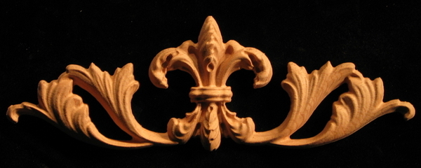 Onlay - Fleur De Lis #2 With Scrollwork Carved Wood