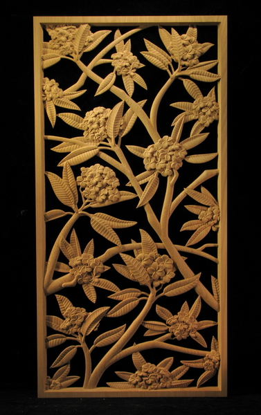 Plumeria Carved Wood Panel