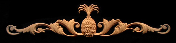 Onlay - Plantation Pineapple w Scrolls Carved Wood